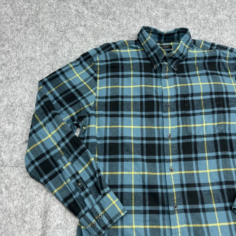 Banana Republic Shirt Mens L Blue Plaid Flannel Long Sleeve Button Casual Fall